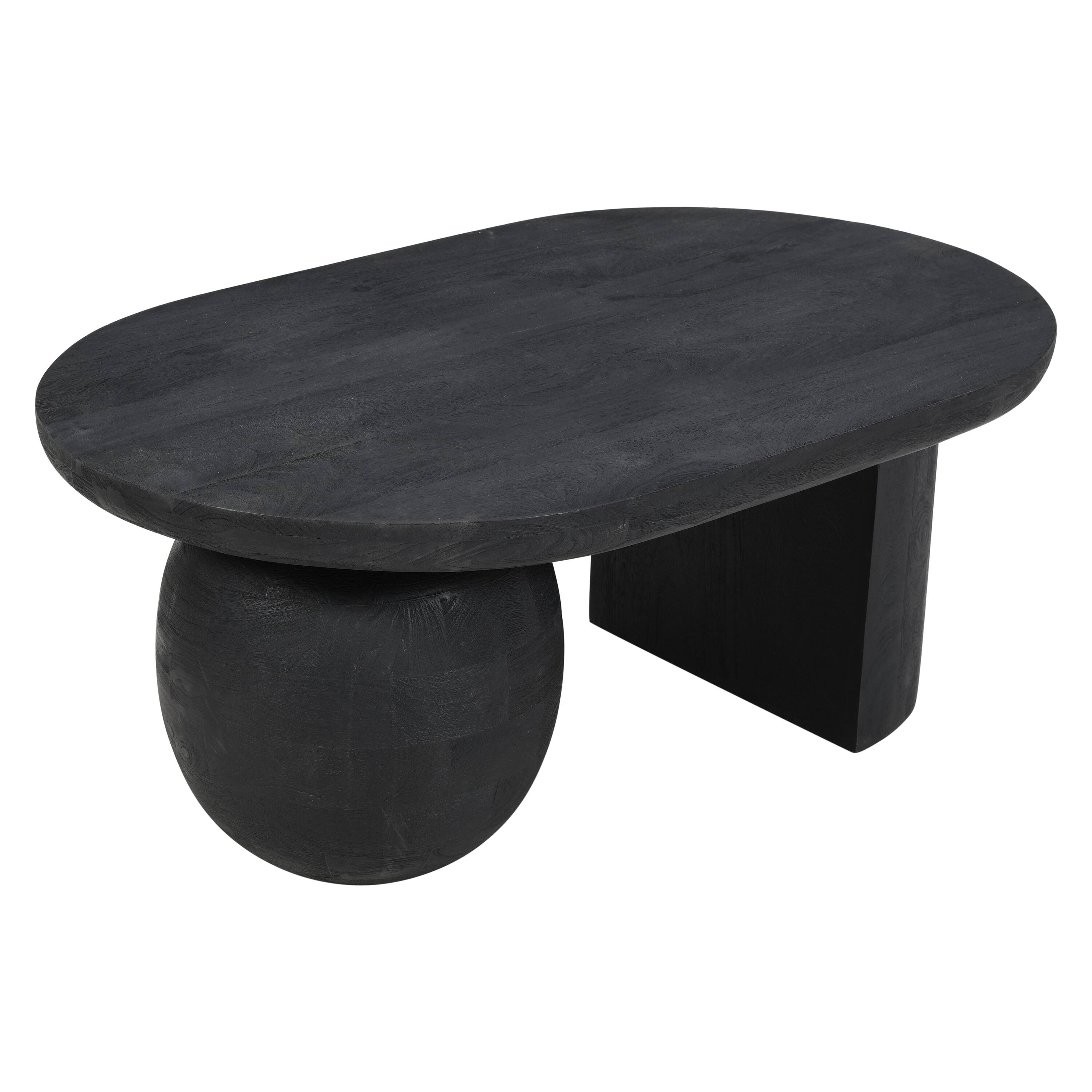 Left. Manhattan Lane - Uri 38 Inch Oval Coffee Table, Mango Wood Full and Half Spherical Leg - Sanblasted Black.