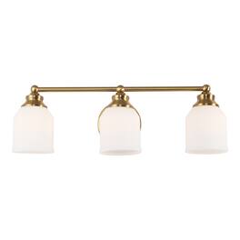 Jonathan Y - Lydia 24" 3-Light Farmhouse Cottage Metal LED Vanity Light with Frosted Glass Shades - Brass Gold
