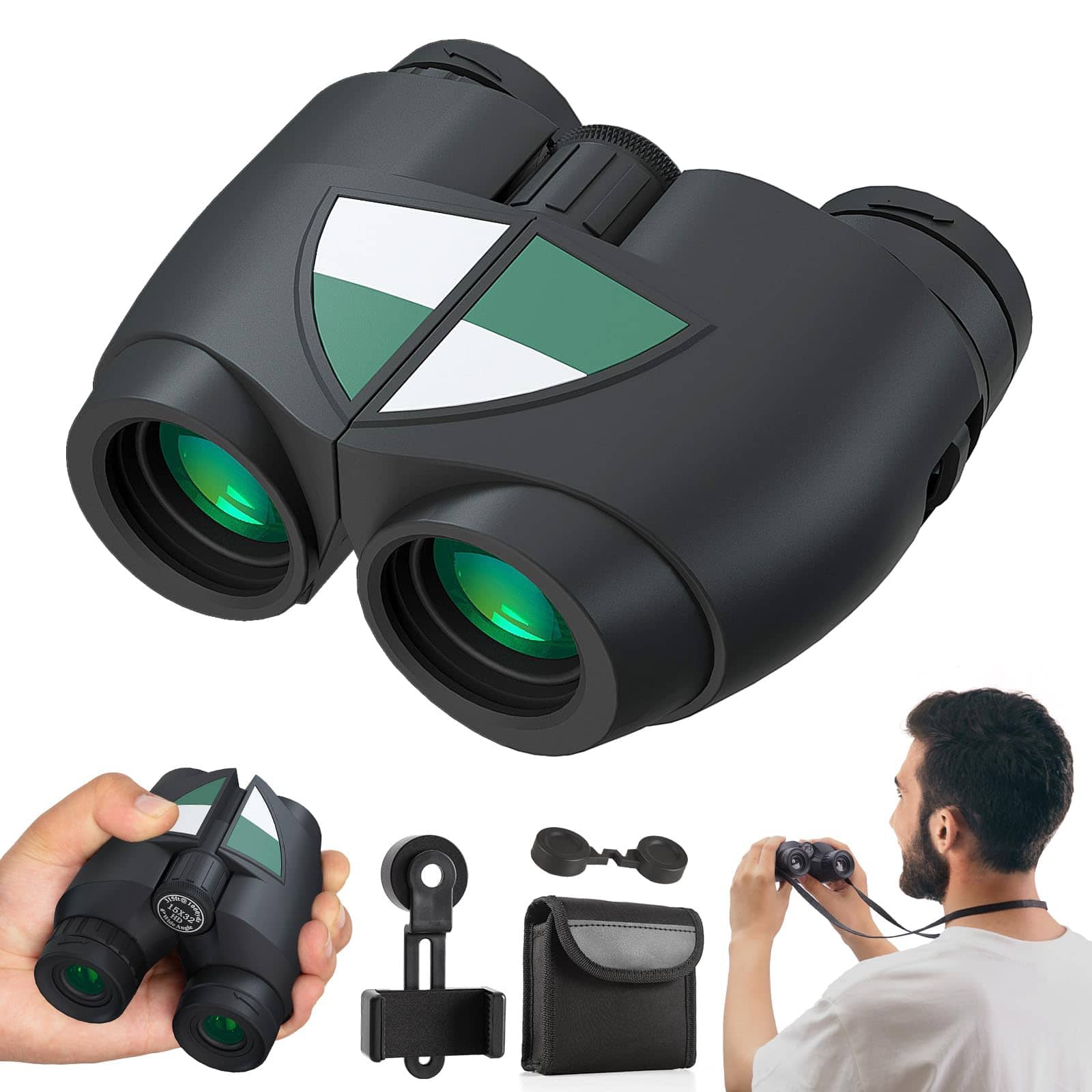 Vulpecula Spade - 15x32 Compact Binoculars for Adults, High Power Lightweight Small Binoculars with Phone Adapter for Concert Cruise Ship