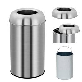 Homhougo - 13 gal/50 L Open Top Trash Can, Stainless Steel Garbage Can with Removable Inner Bucket - Silver