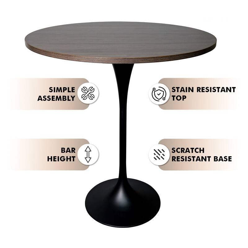LeisureMod Verve 36 Inch Round Bar Height Table with MDF Top and Black ...