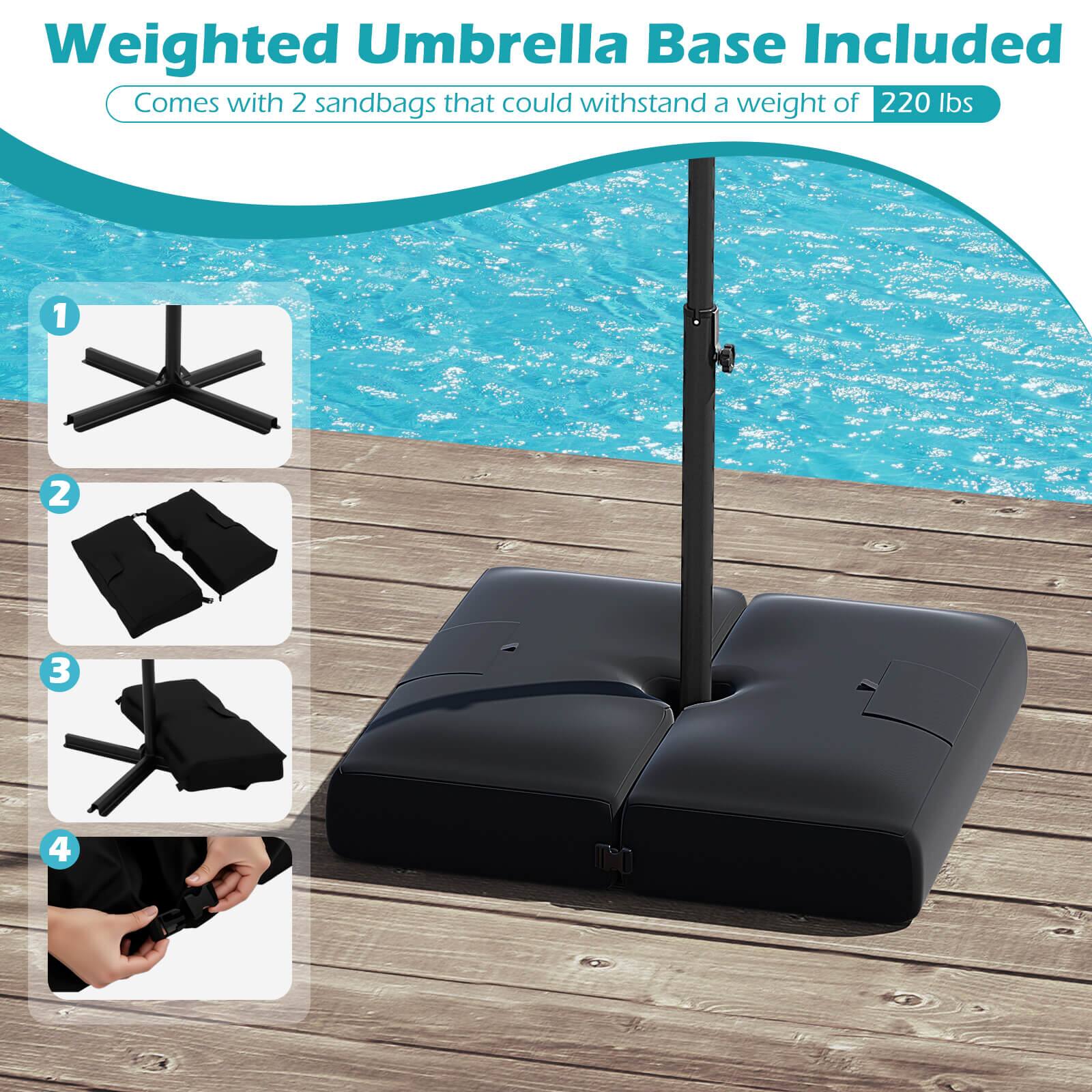 Weighted Umbrella Base Included: Comes with 2 sandbags that could withstand a weight of 220 lbs.