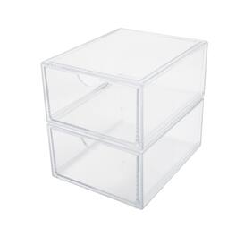 Martha Stewart - Plastic Desktop Storage Box with Half Moon Opening Pullout Drawer - 2 Pack - Clear