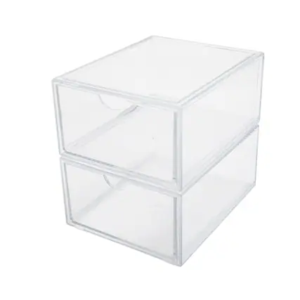 Front. Martha Stewart - Clear Plastic Desktop Storage Box with Half Moon Opening Pullout Drawer - 2 Pack - Clear.