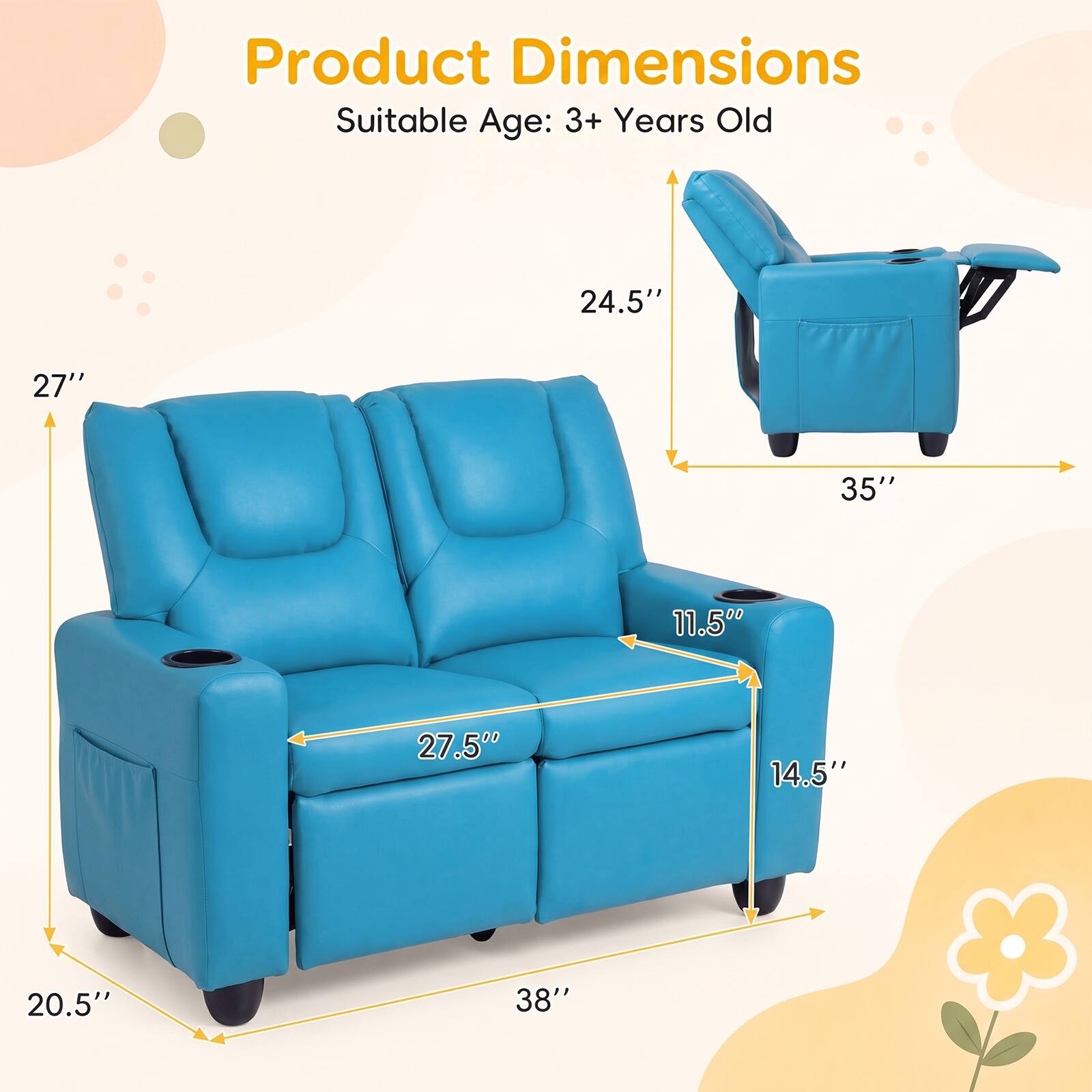 Product Dimensions
Suitable Age: 3+ Years Old

24.5"
27"
35"
11.5"
27.5"
14.5"
20.5"
38"