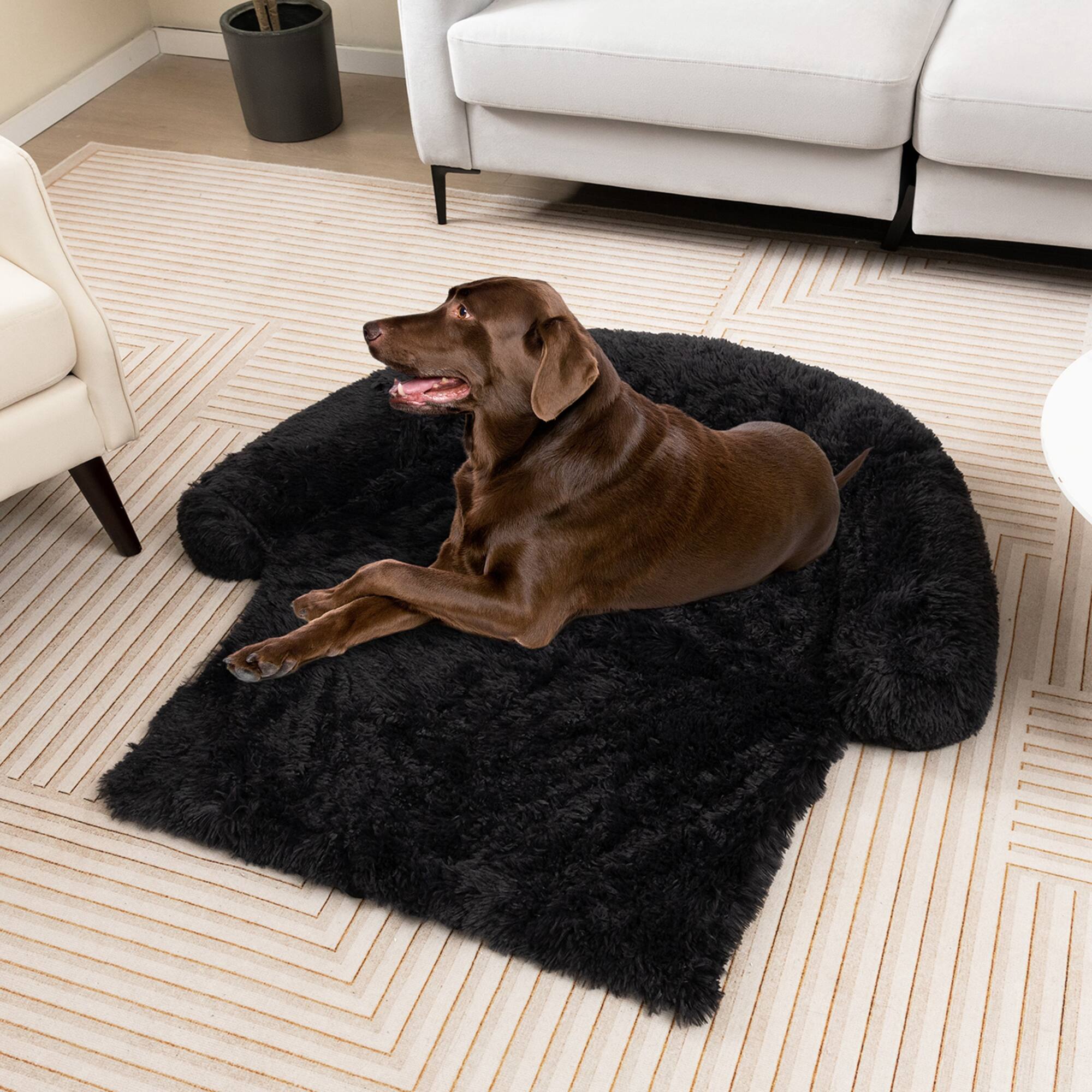 Alt View 1. Costway - Costway Plush Calming Dog Couch Bed with Anti-Slip Bottom Plush Mat for Large Dogs & Cats - Black.
