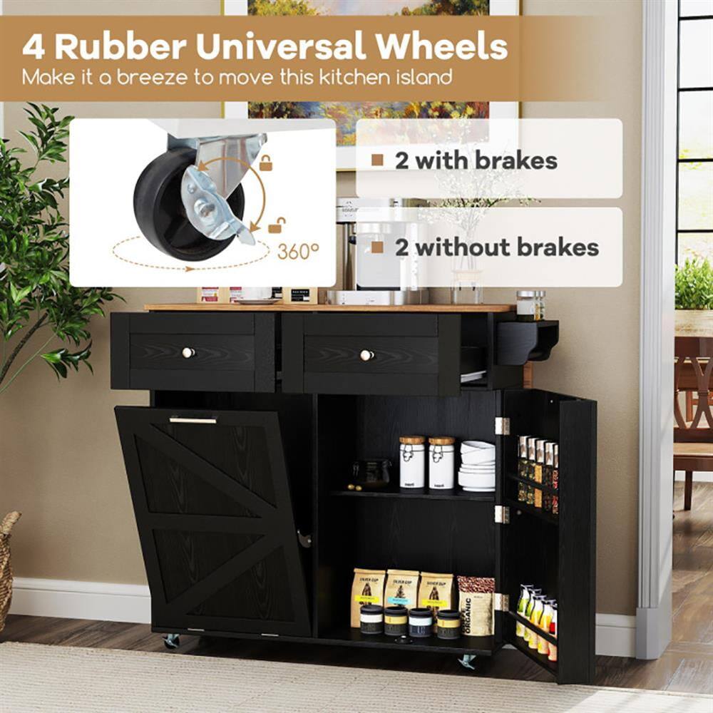4 Rubber Universal Wheels  
Make it a breeze to move this kitchen island  

- 2 with brakes  
- 2 without brakes