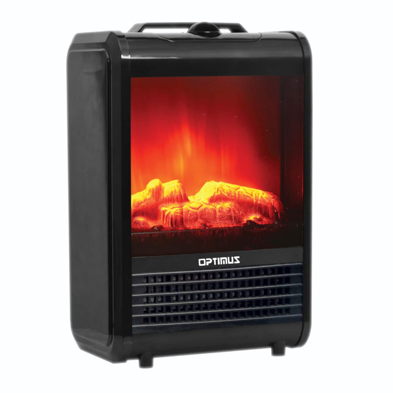 Optimus - 1200-Watt-Max Mini Electric Flame-Effect Fireplace Heater H-9300 - Black