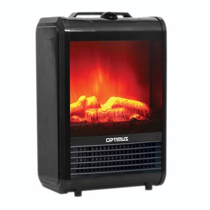 Front. Optimus - 1200-Watt-Max Mini Electric Flame-Effect Fireplace Heater H-9300 - Black.