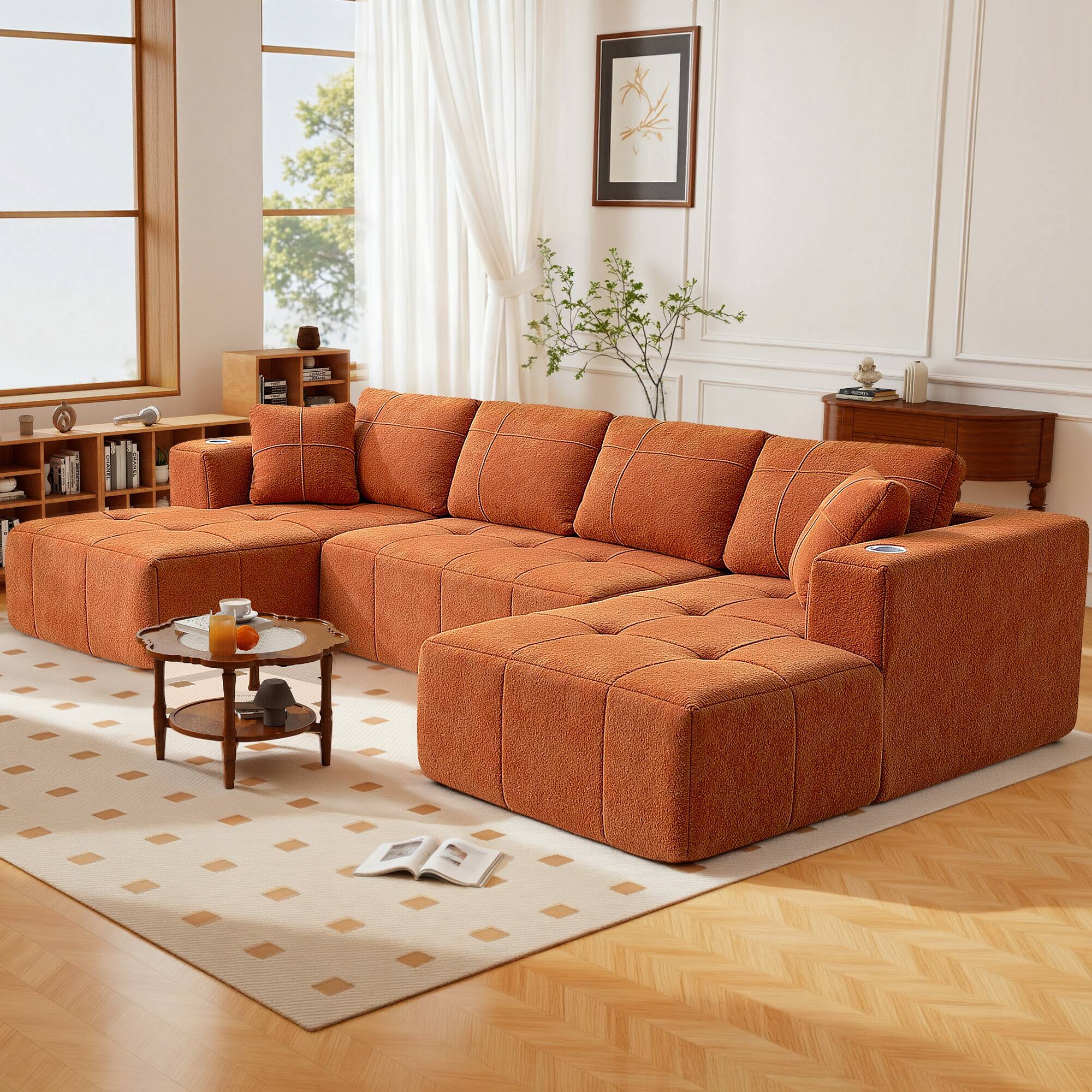 Alt View 9. KERDOM - Boneless Oversized Sectional U Shaped Sofa Couch, Plush Sleeper Sofa Chaise Lounge, Deep Seat Corner Couch Assembly Free - Reddish Brown.