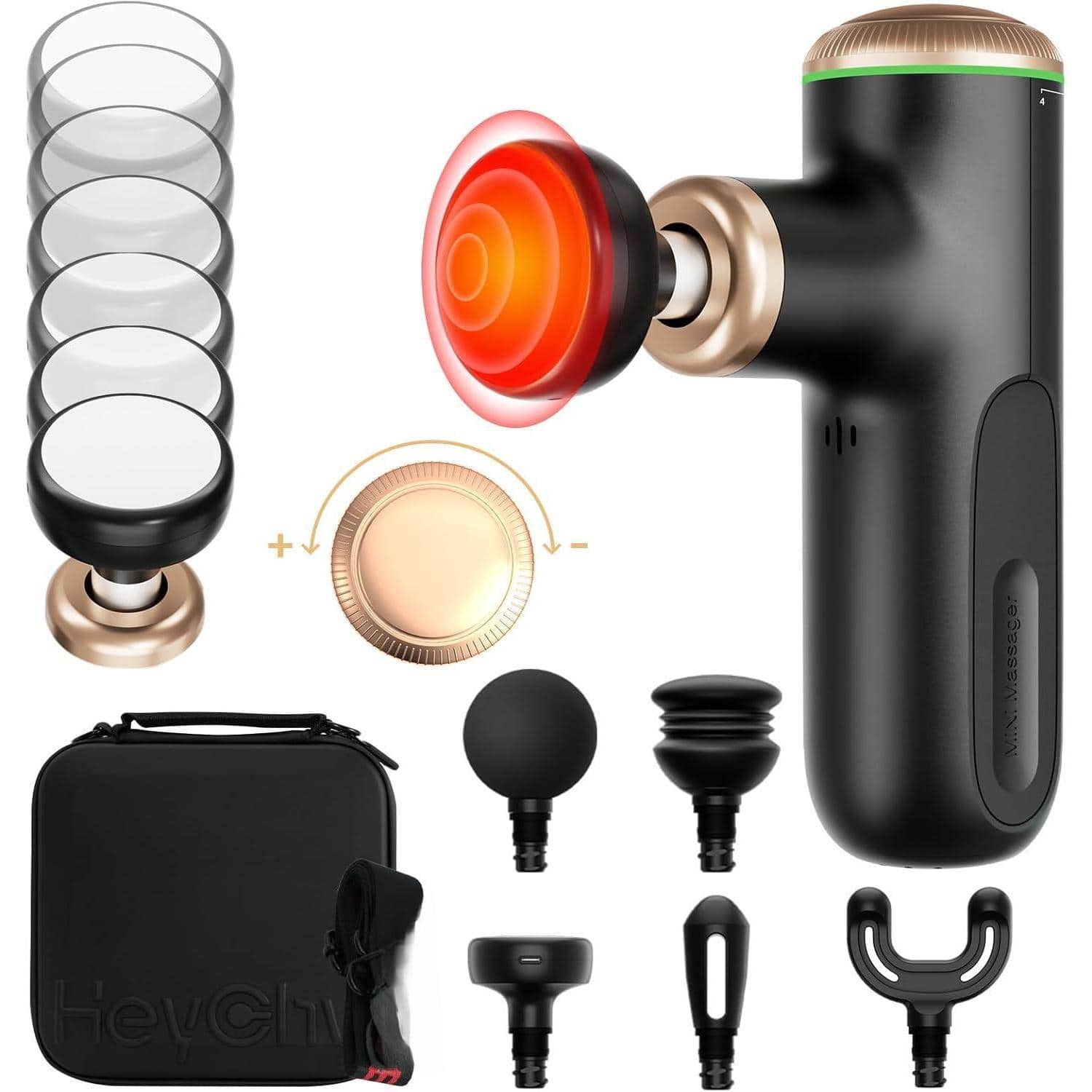 The Best Inks - Mini Massage Deep Tissue with Adjustable Amplitude (4-10mm) Percussion Heat 5 Attachments Speed Levels - Quiet for - Default