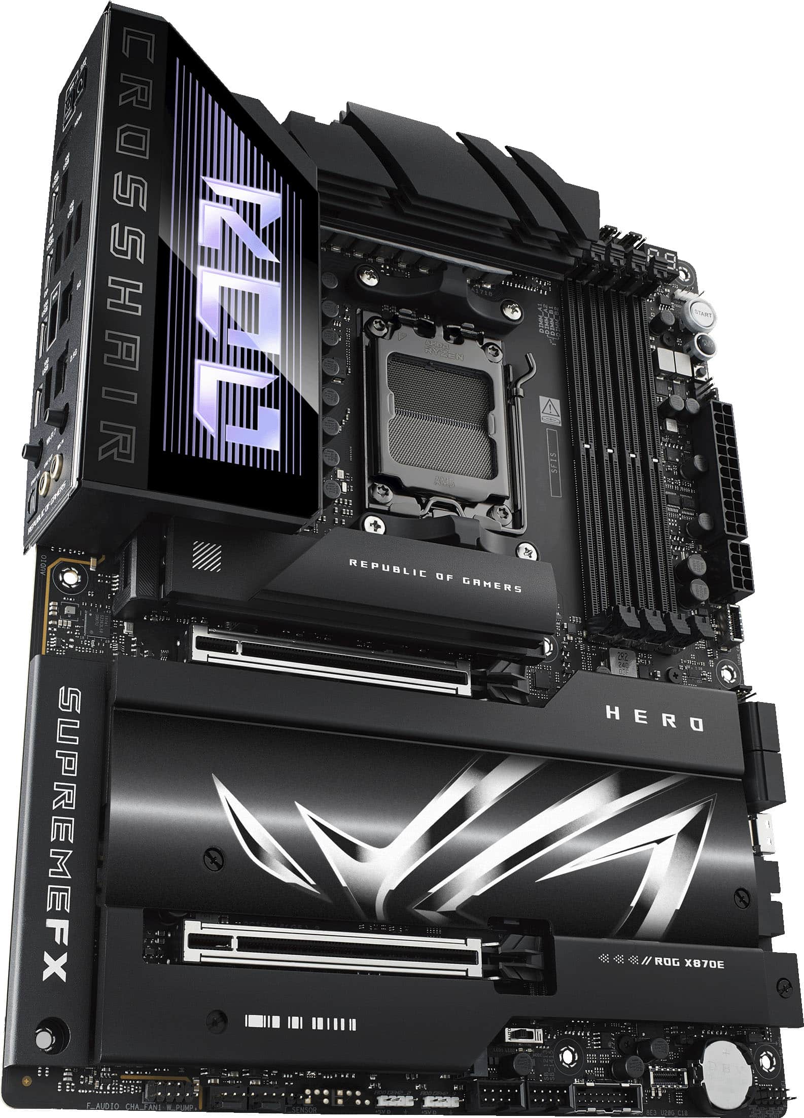 CROSSHAIR I 800MHz DDR3 (0a) ZE n800nrddas PeCs SPIS COO A0 REPUBLIC OF GAMERS SUPREMEFX NOIO CMA LAN EESMP PLA START HERO ROG X870E