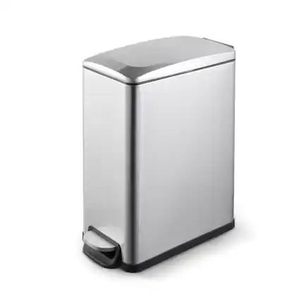 Front. Innovaze - 2.6 Gal./10 Liter Slim Stainless Steel Step-on Trash Can for Bathroom and Office - Sliver.