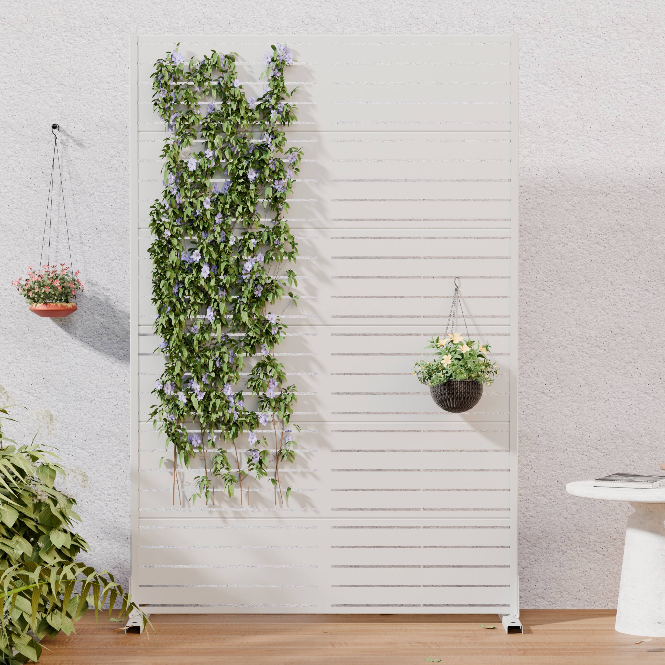 Alt View 2. PexFix - 2-Panels Outdoor Privacy Screen Metal Privacy Fence Panels Modular Windproof Screen Decorative Divider for Patio Garden - White.