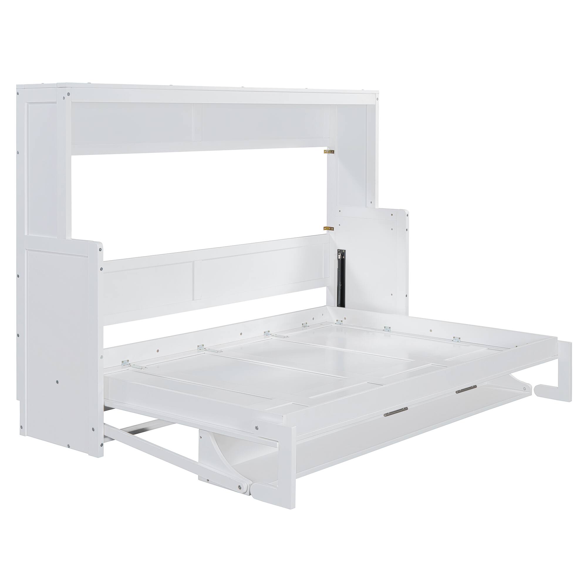 Back. Tiramisubest - White Wood Full Size Murphy Bed with Hydraulic Lift & Desk, Space-Saving and Sturdy - White.