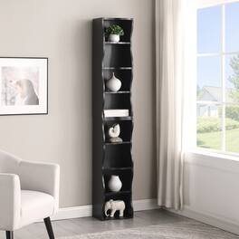GOODSILO - Ultra-Thin Adjustable Shelf Bookcase with Wavy Border Design for Home and Office Storage Solutions - Black