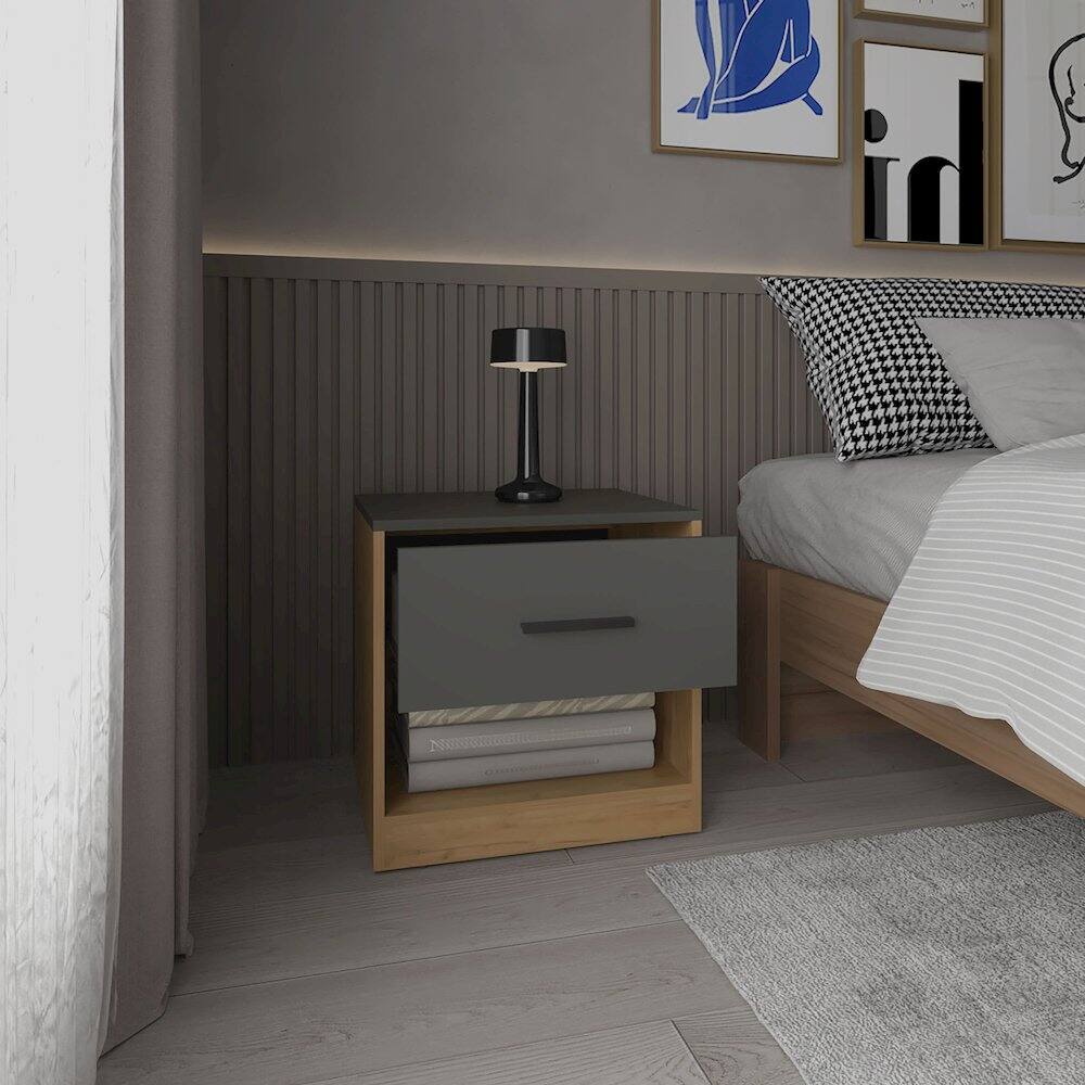 Alt View 4. TuHome - Alder Nightstand Matt Gray - Natural Oak MDF - Gray.