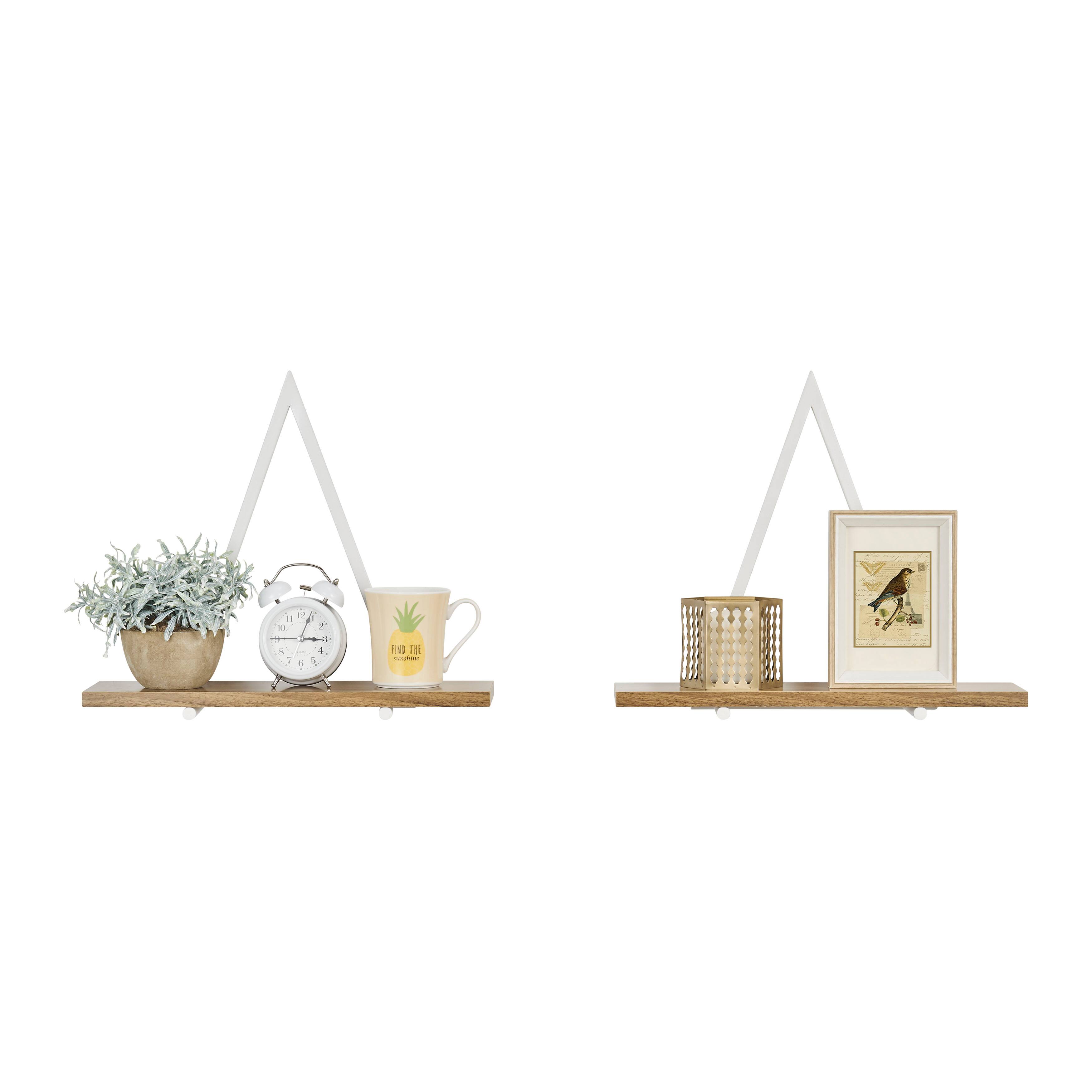 Alt View 7. Danya B - Triangle Accent Wall Shelf - Reversible Configuration - White Metal with Walnut Finish Ledge - White, Light Maple.