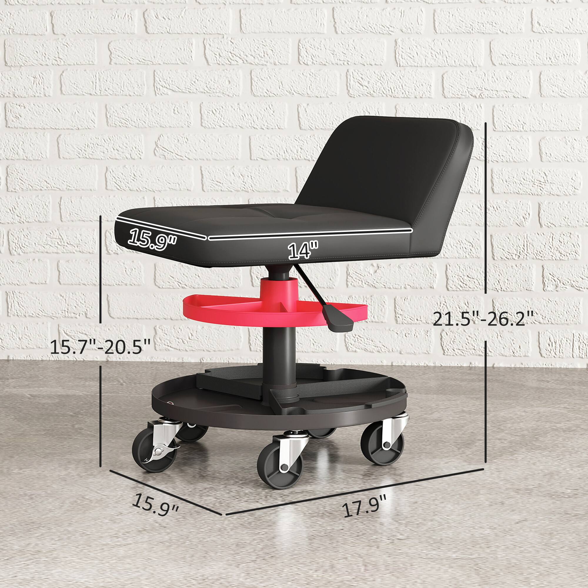 The dimensions of the chair are:

- Height: 15.7"-20.5"
- Width: 15.9"
- Depth: 17.9"
- Seat height: 15.9"
- Overall height: 21.5"-26.2"
- Seat width: 14"