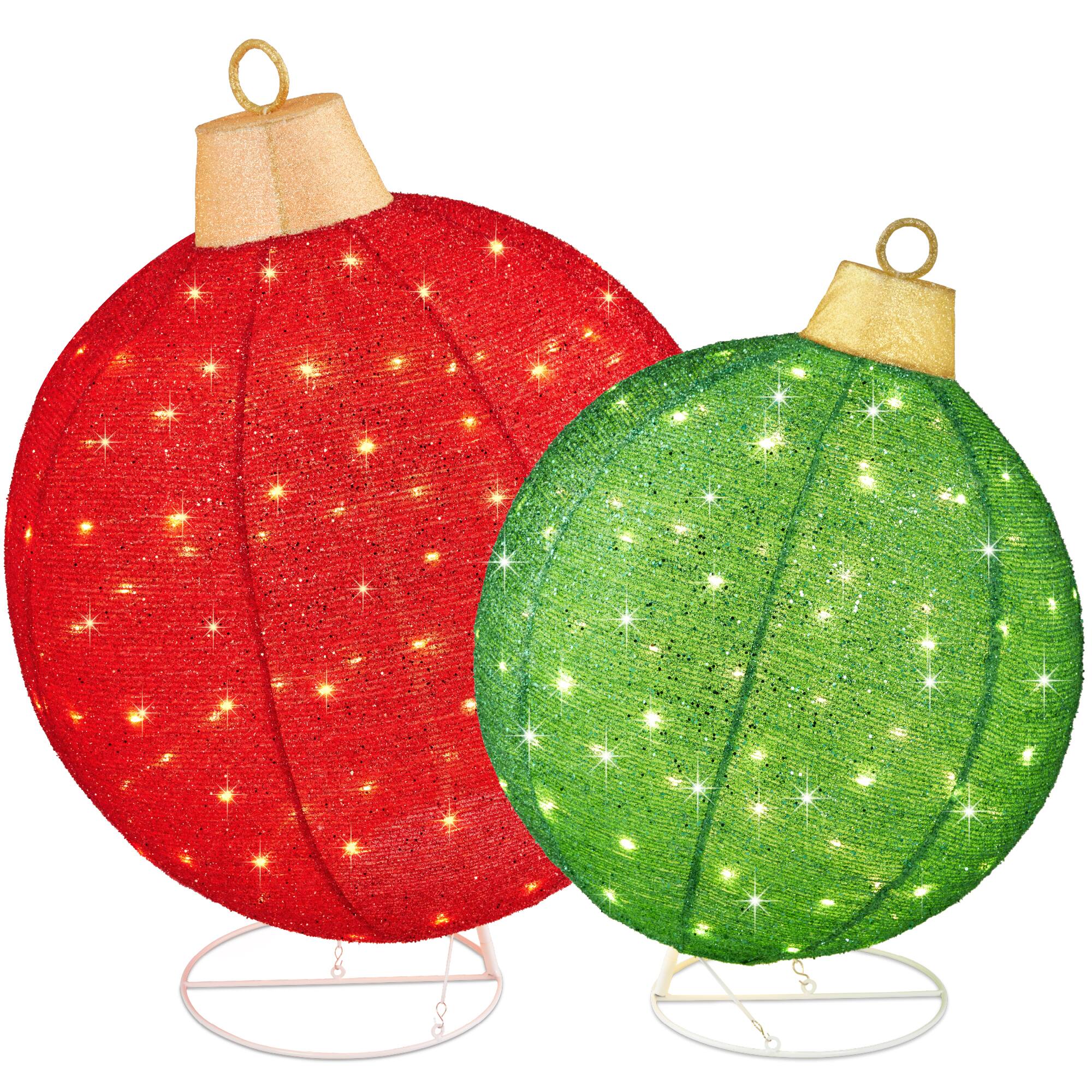 Front. Best Choice Products - Best Choice Products 2pc Lighted Pop-Up Christmas Ornaments Outdoor Holiday Decoration w/ 220 LED Lights - Red/Green - Red/Green - Extra Large.