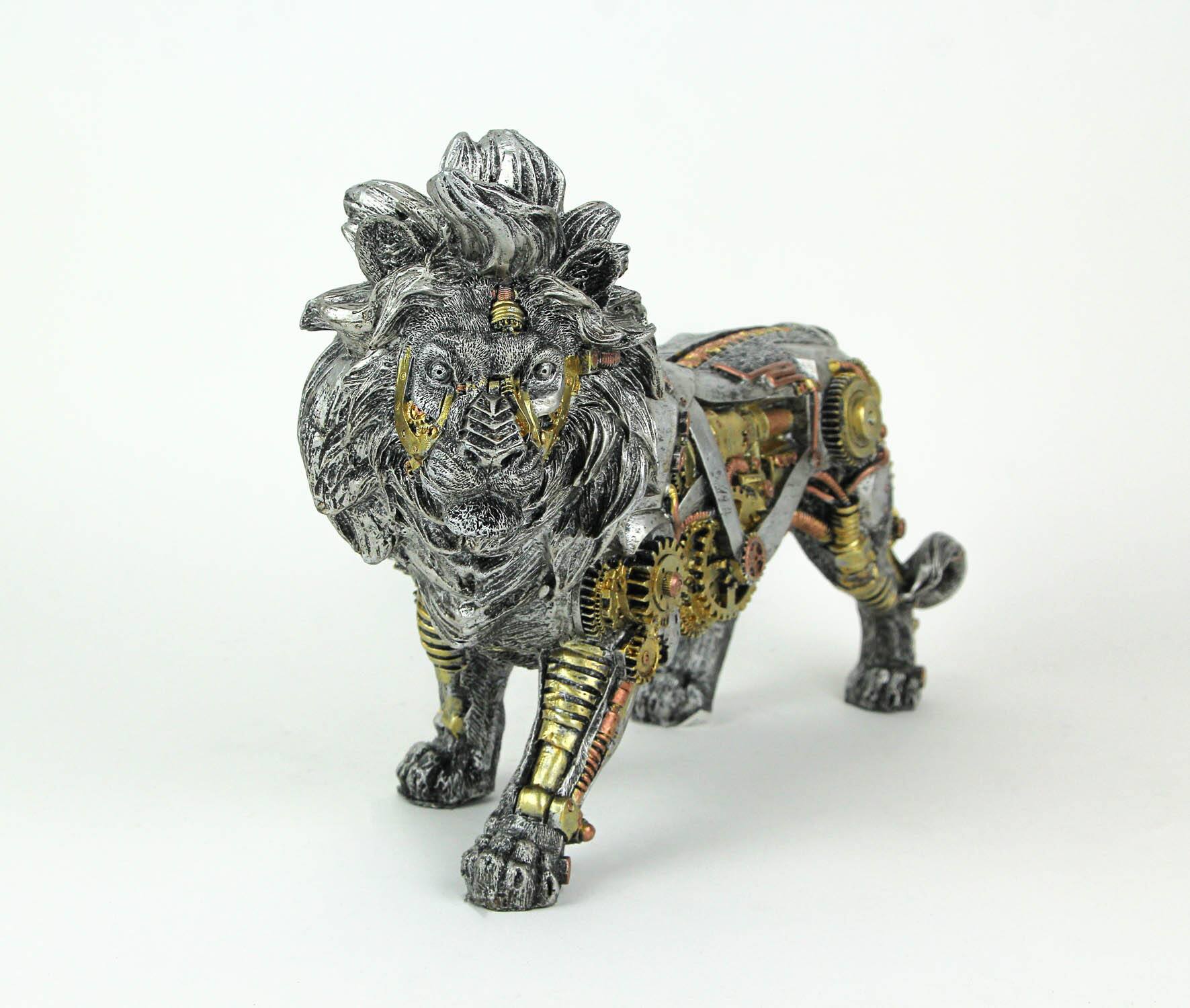 Alt View 2. Everspring Import Co. - Mechanical Steampunk Cyborg African Lion Statue - Silver.