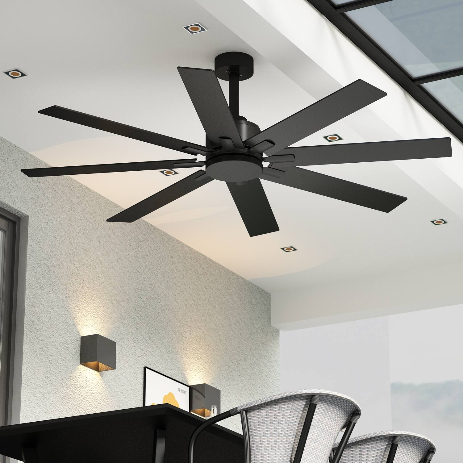 Alt View 6. Famapy - Famapy Ceiling Fan: 8 - Blade Design, Reversible & 5 - Speed Quiet Operation - Black.