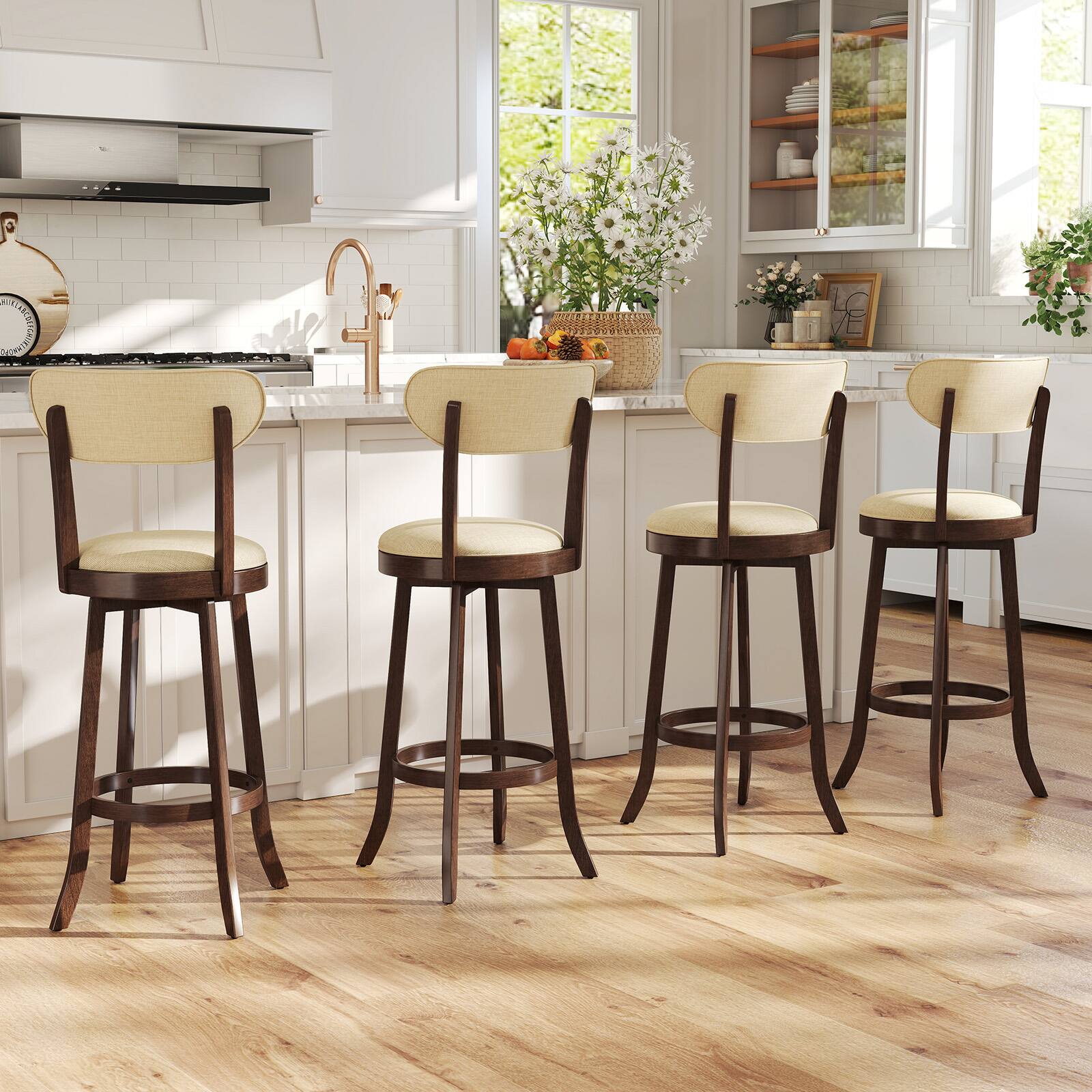 Alt View 1. Gymax - Gymax 30.5'' Bar Height Chairs Set of 4 Swivel High Barstool w/ Padded Seat & Backrest - Brown, Beige.