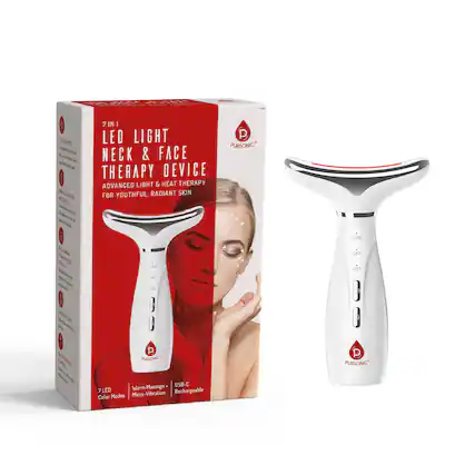 TA -- : 12 30 e kp m 4 + he - wa Fha - a 1 ha - hat i 7 0% 9S. 1% 7IN 7 IN i LED LIGHT NECK & FACE THERAPY DEVICE ADVANCED LIGHT & HEAT THERAPY FOR YOUTHFUL, RADIANT SKIN -T PURSONIC LoW T 1STA - miottol OSAL - P PURSONIC Massage USS-C 7 LED Warm Micro-Vibration Rechargeable Celor Modes P PURSONIC