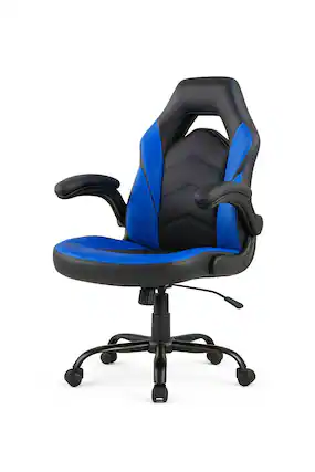 Front. Bestier - Ergonomic Faux Leather Adjustable Reclining Swiveling PC and Racing Game Chair with Padded Arm - Blue.