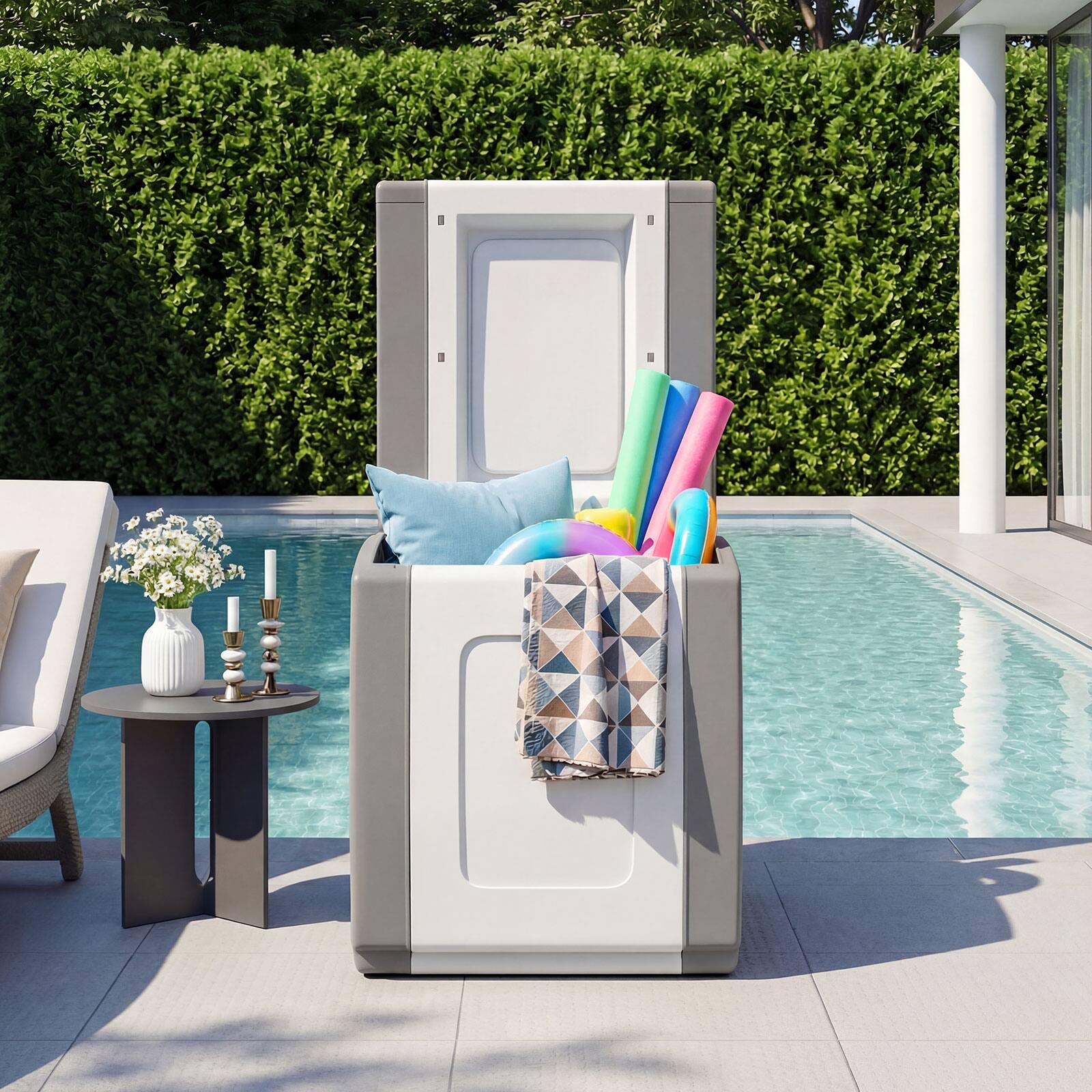 Alt View 4. Gymax - Gymax Deck Box Patio Container w/ Lockable Lid Weatherproof Plastic Storage Bin Gray & White - Gray.