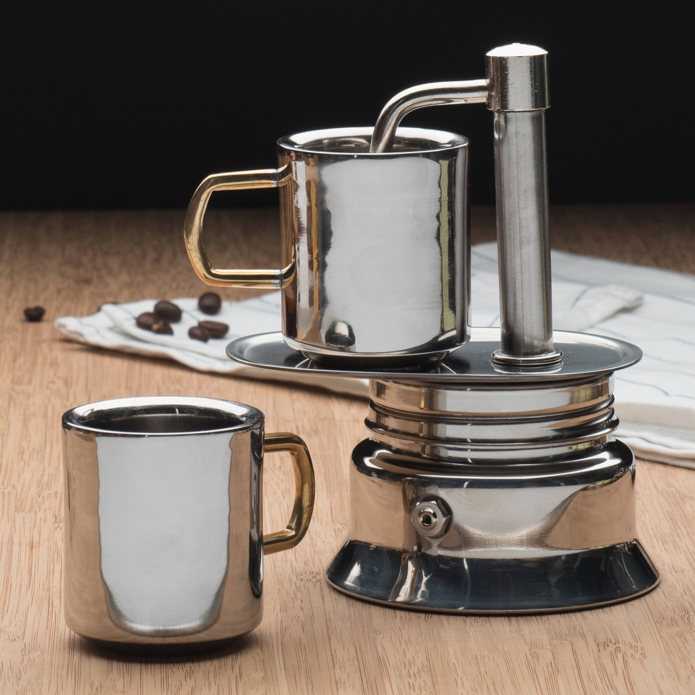 Alt View 2. Kings County Tools - Single Spout 1 Cup Coffee Maker - Chrome.