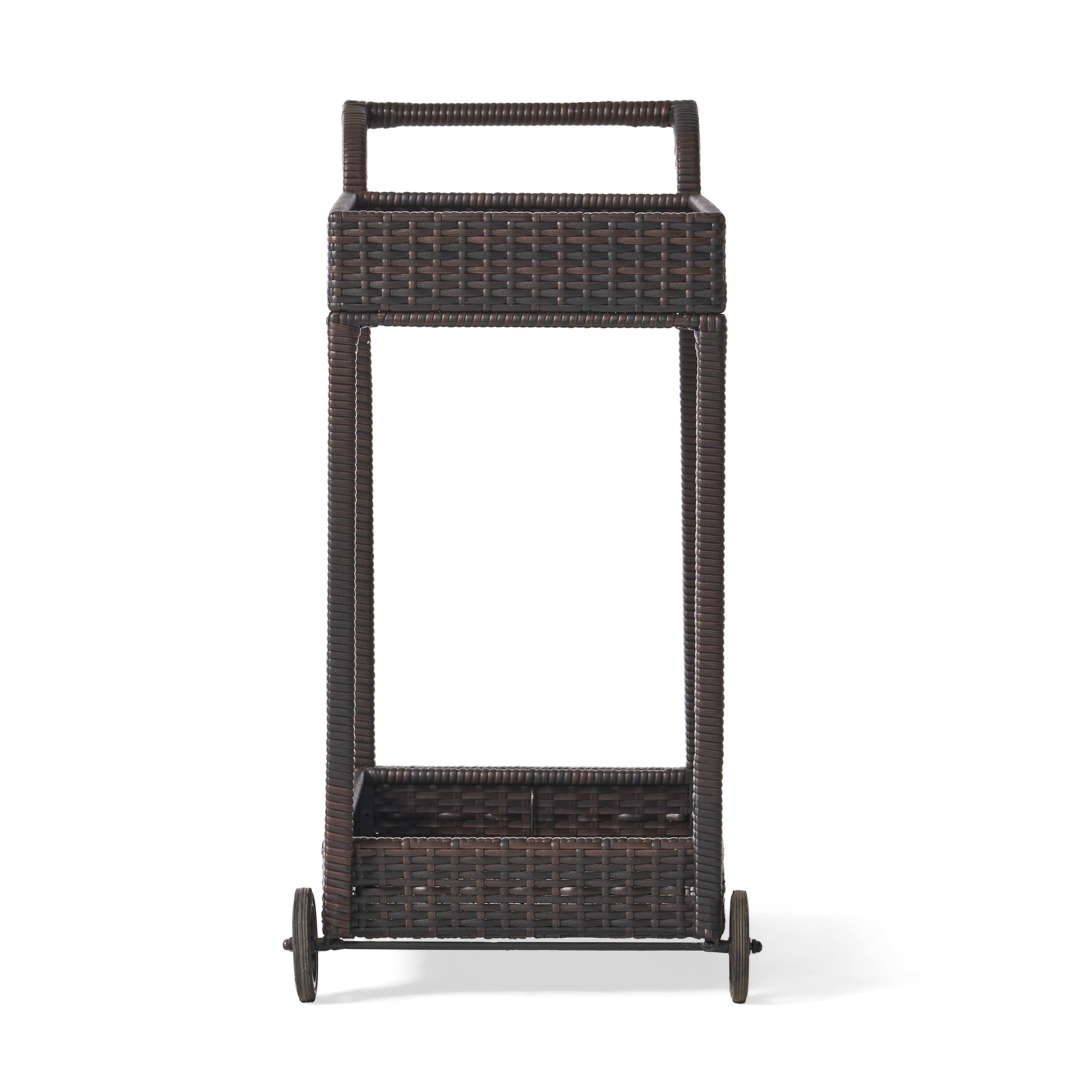 Angle. APRILSOUL - Wicker Rolling Bar Cart 38 Wide Mobile Outdoor Indoor Serving Trolley Storage - Brown.