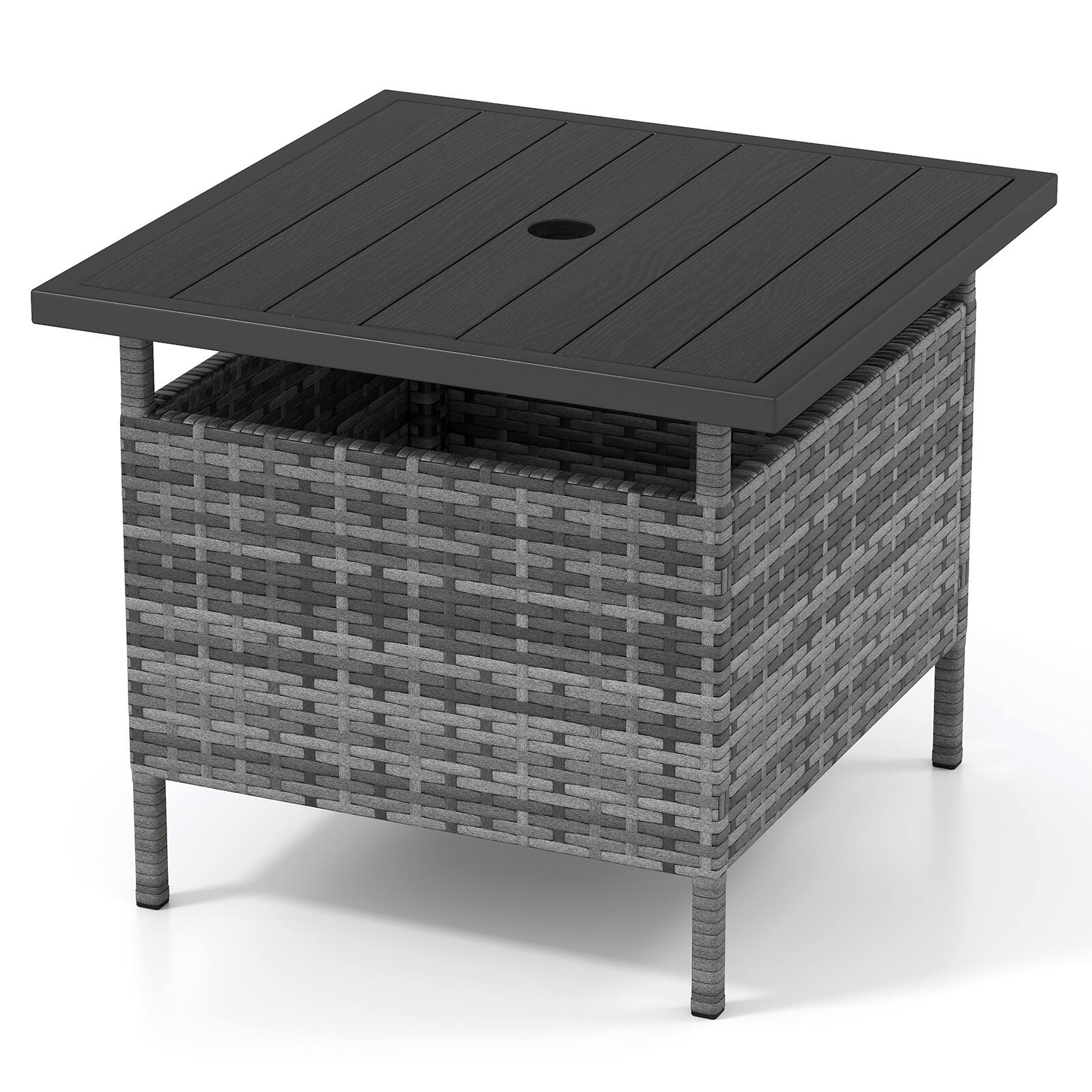 Alt View 9. Gymax - Gymax 22'' Patio Rattan Square Side End Table Garden Bistro Umbrella Stand Table W/Hole Mix Gray - Gray.