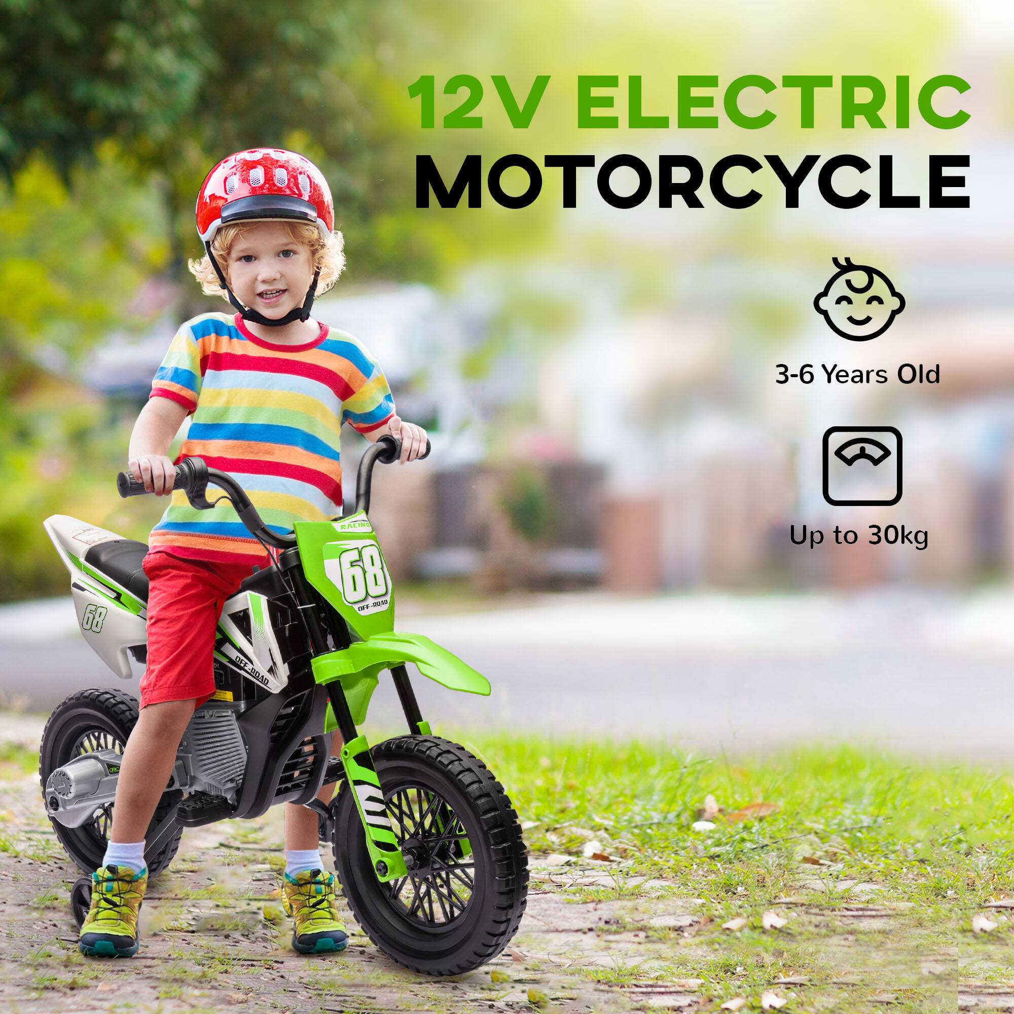 12V ELECTRIC MOTORCYCLE  
3-6 Years Old  
Up to 30kg