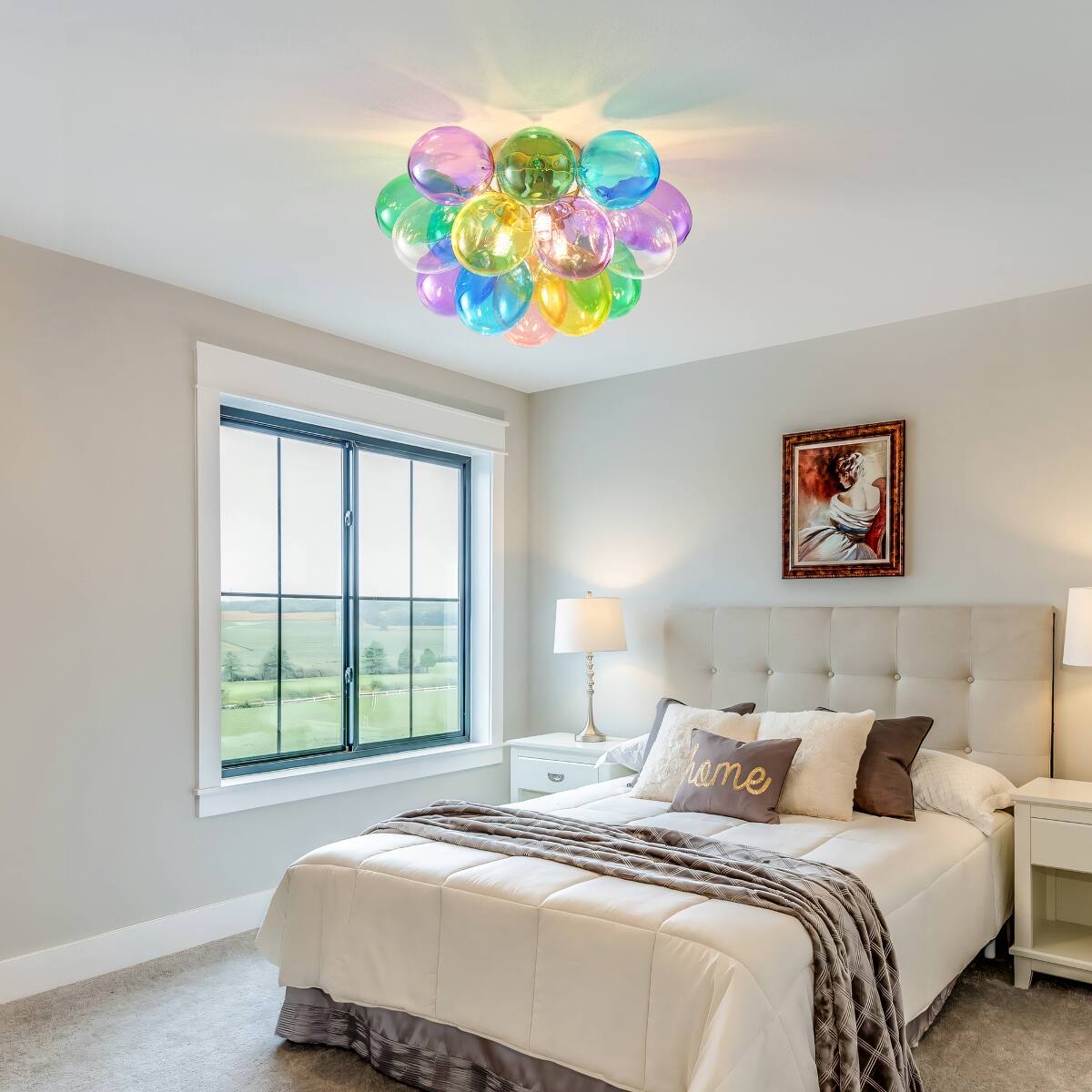 Alt View 2. Loheer - Loheer Colorful Glass Bubble Chandelier Three Light 15 Inch Flush Mount Ceiling Fixture.