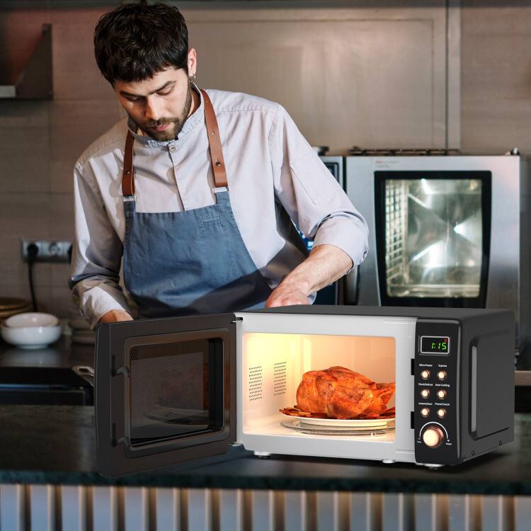 Alt View 7. Sugift - 700W Retro Countertop Microwave Oven with 5 Micro Power and Auto Cooking Function - Black.