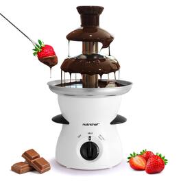 NutriChef - 3-Tier Chocolate Fondue Fountain, Electric Stainless Steel, for Chocolate, Butter, Cheese, & Caramel (PKFNMK16) - White