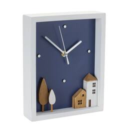 BreeBe - Wood Tabletop Clock 9.5"H - Blue, White