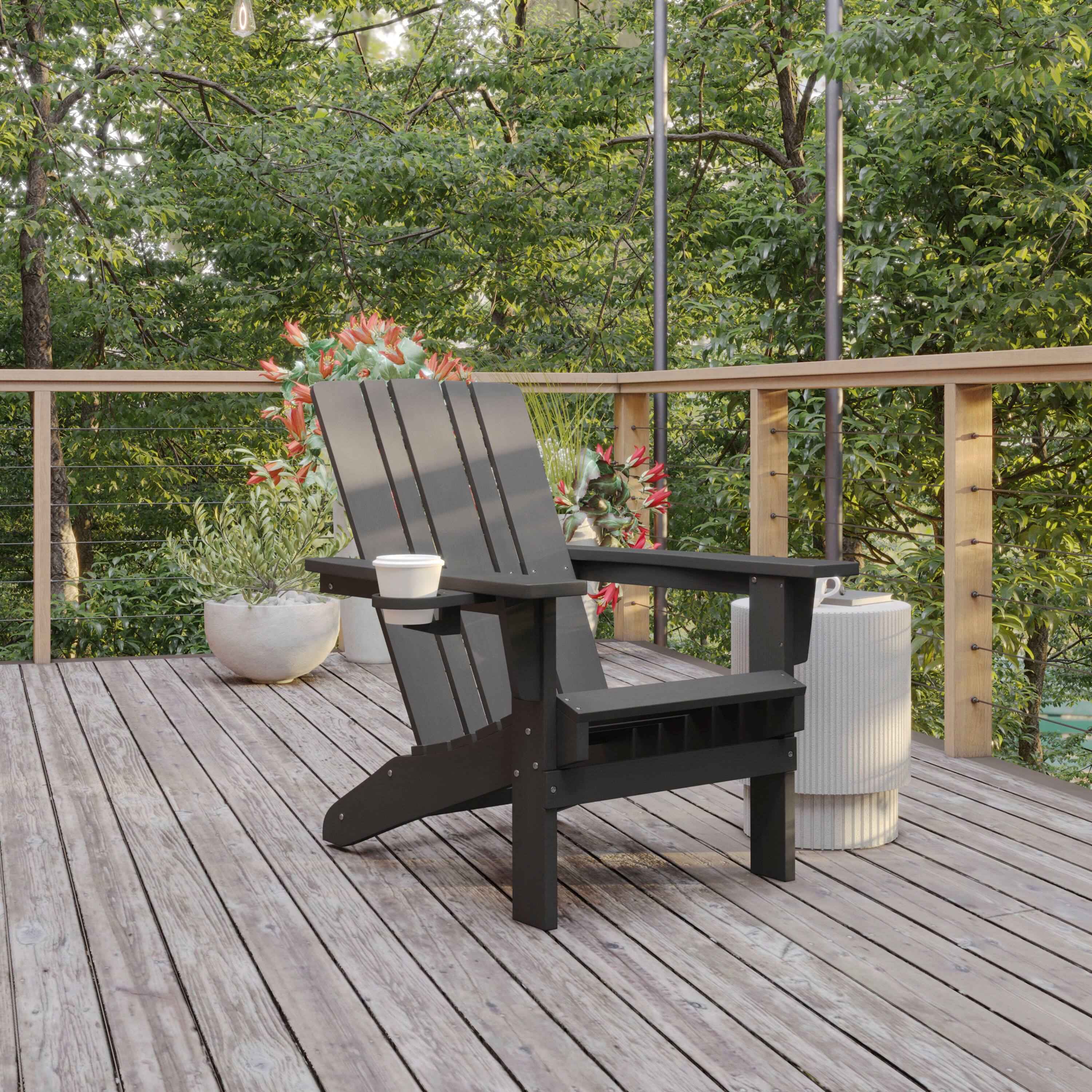 Alt View 1. Flash Furniture - Halifax Adirondack Chair with Cup Holder, Weather Resistant HDPE Adirondack Chair in Gray - Gray.