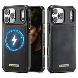 Dteck - PU Leather Texture Case for Apple iPhone 17 Pro, Elegant Slim Shockproof Magnetic Cover, Mag-Safe Compatible Design - Black