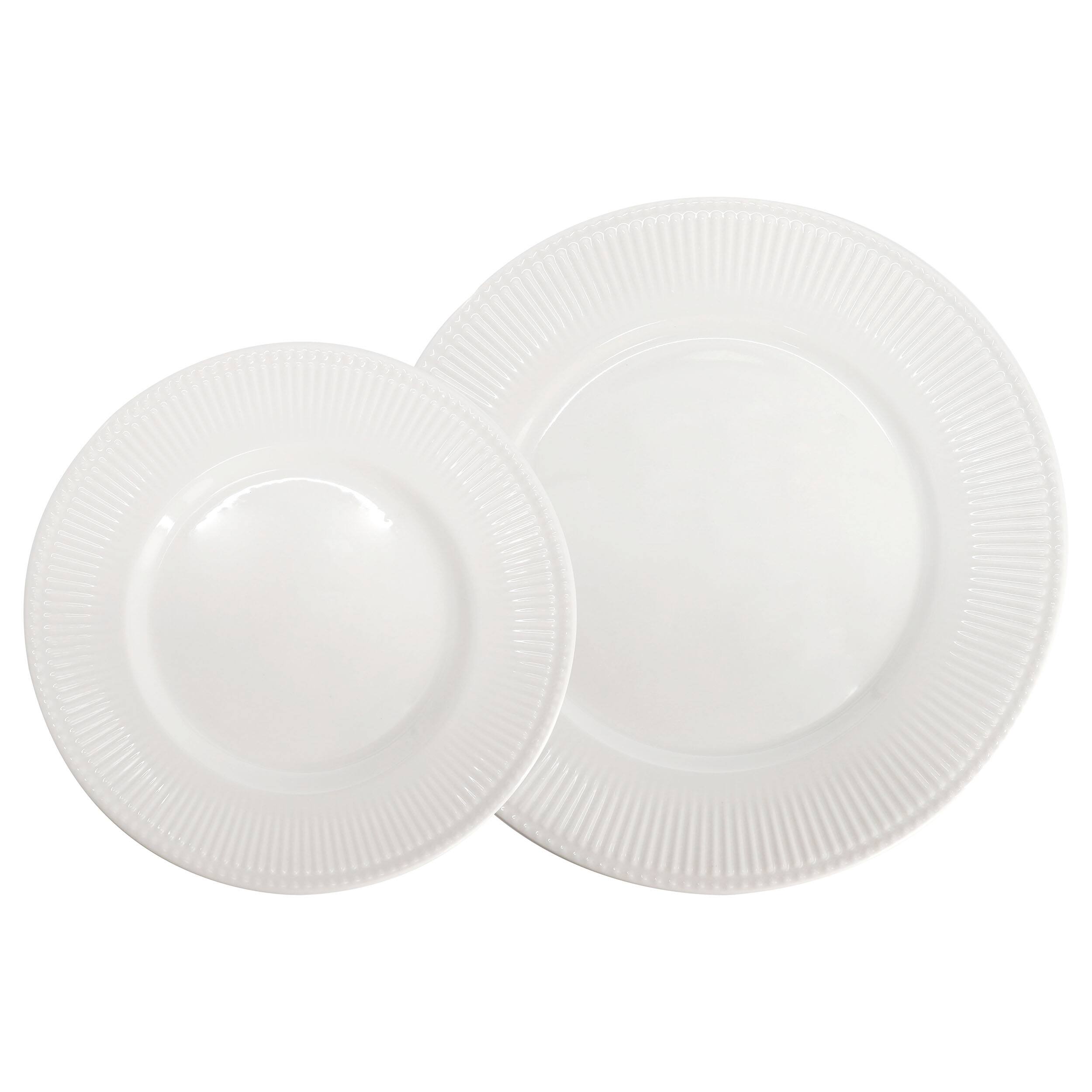 Alt View 2. Elama - Elama Kate 16 Piece Textured Trim Double Bowl Porcelain Dinnerware Set in White - White.