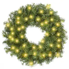 Casafield - Green Fir Artificial Holiday Christmas Wreath Holiday Décor - Green White Lights