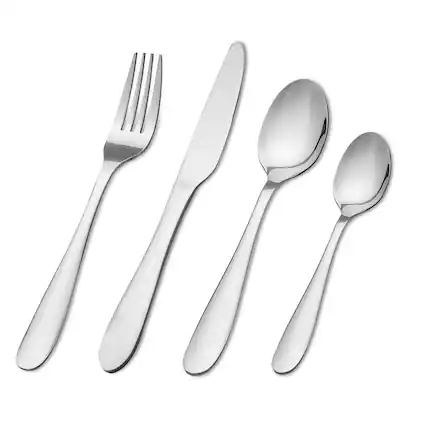 Front. KOOMADE - KOOMADE 24pcs Set Stainless Steel Textured Mirror Finish Service 6 Dishwasher Safe Includes Salad Fork Knife Spoon - Silver.