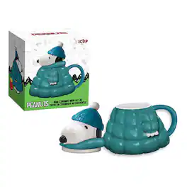 ICUP - Peanuts Snoopy Puffy Jacket 16 Ounce Sculpted Ceramic Mug With Lid - Blue