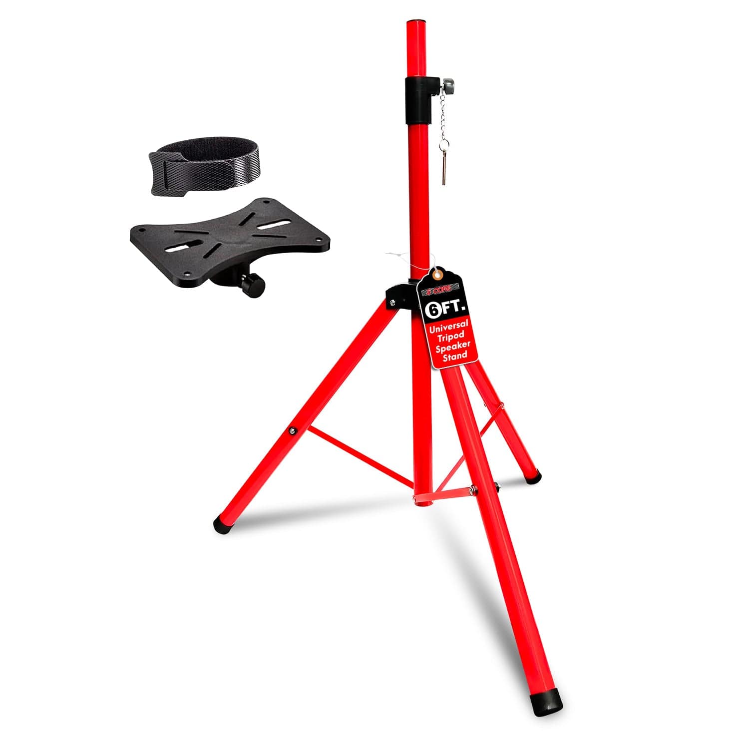 The text on the image reads: "6 FT. Universal Tripod Speaker Stand."