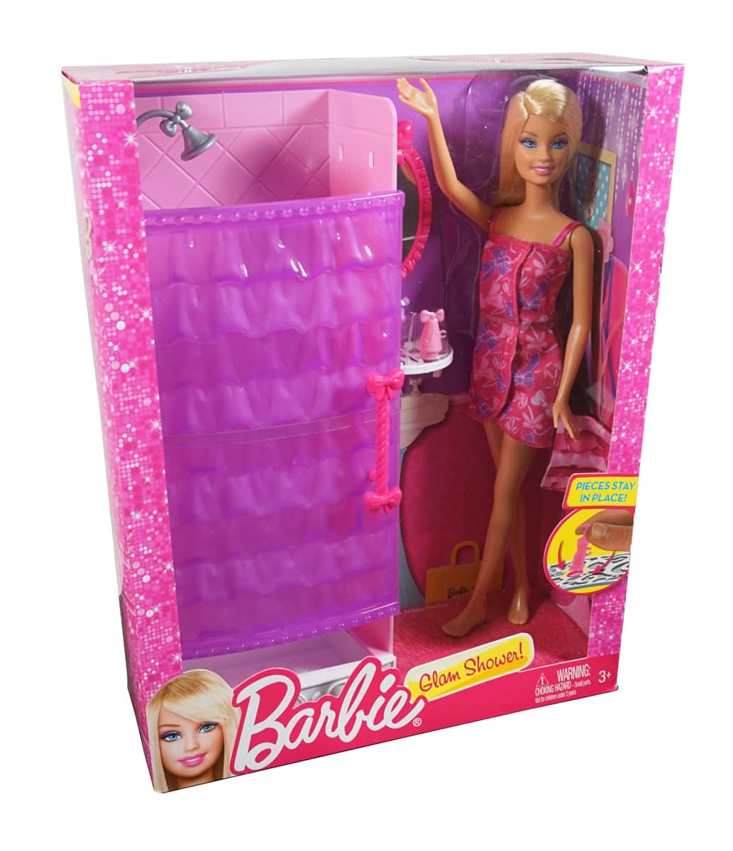 Barbie - Glam Shower Playset - Includes Doll, Shower & Accessories - Multi