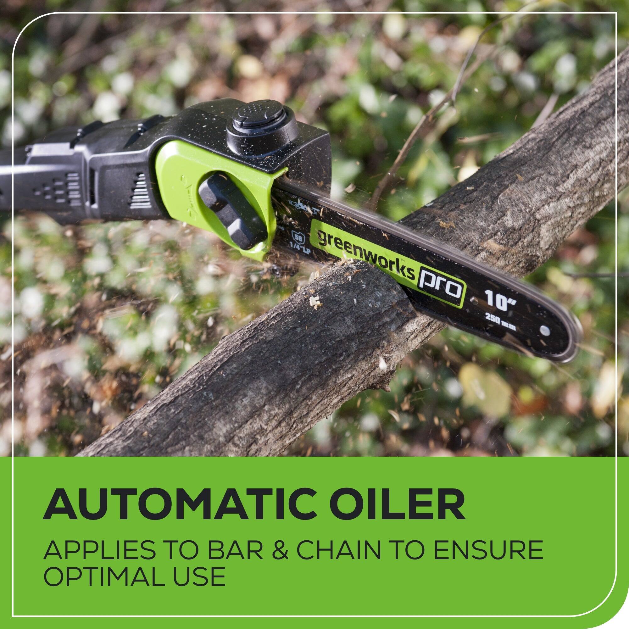 1/41P greenworks pro 10" 250 - AUTOMATIC OILER APPLIES TO BAR & CHAIN TO ENSURE OPTIMAL USE