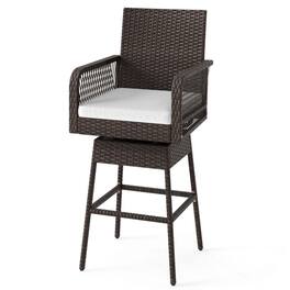 Boyel Living - White Swivel with Cushions with Armrests Patio Durable Set of 2 Bar Stools - Brown