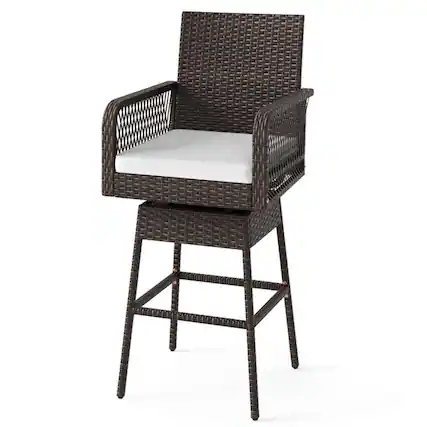 Front. Boyel Living - White Swivel with Cushions with Armrests Patio Durable Set of 2 Bar Stools - Brown.