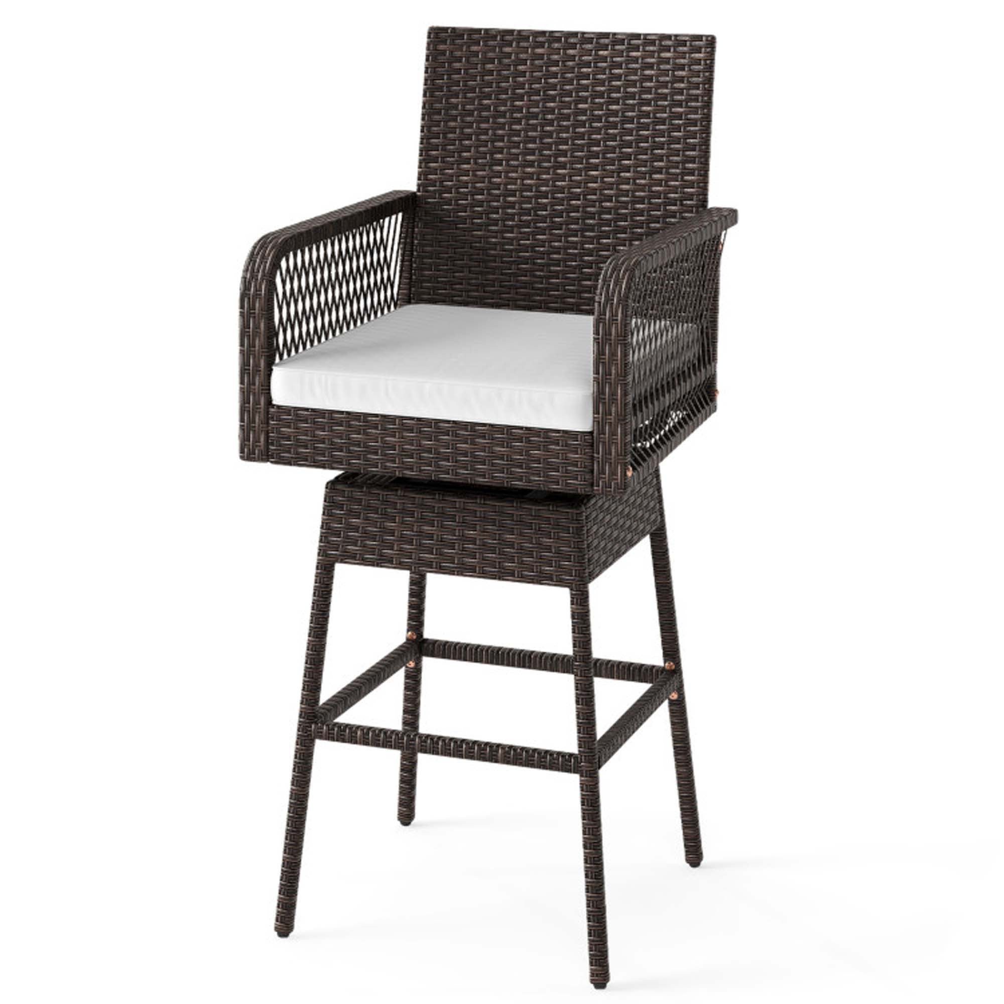 Front. Boyel Living - White Swivel with Cushions with Armrests Patio Durable Set of 2 Bar Stools - Brown.